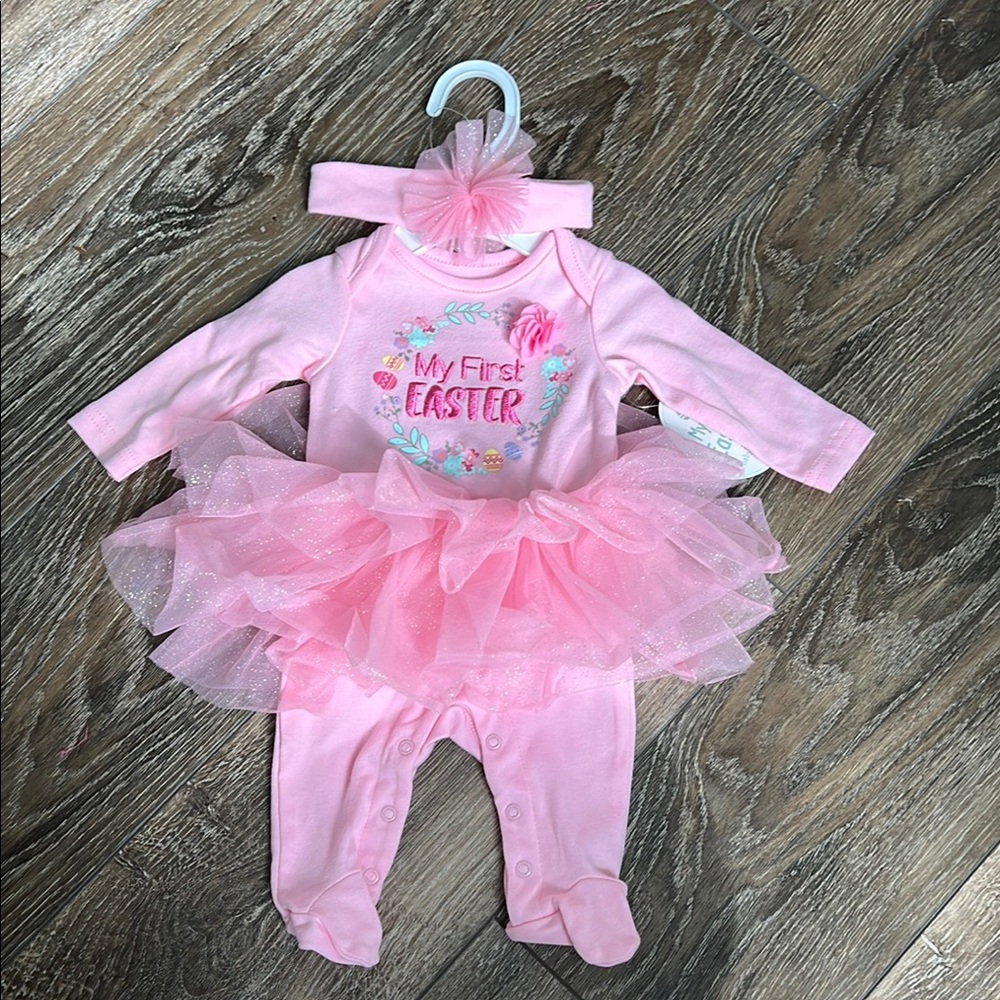 Pink Baby Easter Outfit with Tutu and Headband